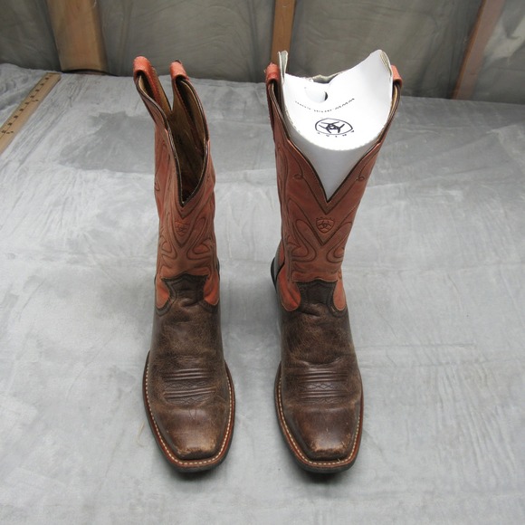 Ariat Womens Western Boots 7.5B Pink Leather Square Toe Embroider Cowboy Floral - Picture 1 of 16